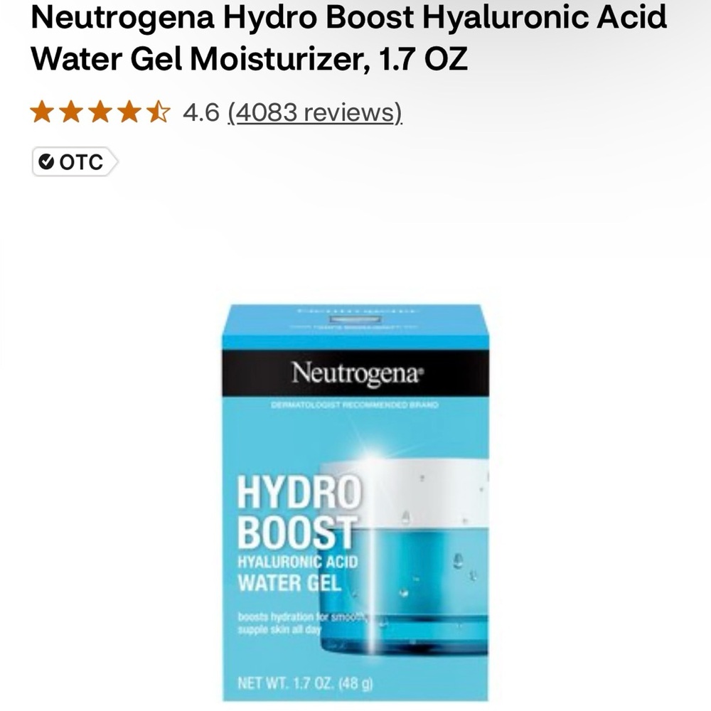 NWT Hyaluronic Acid Water Gel Moisturizer, 1.7 OZ